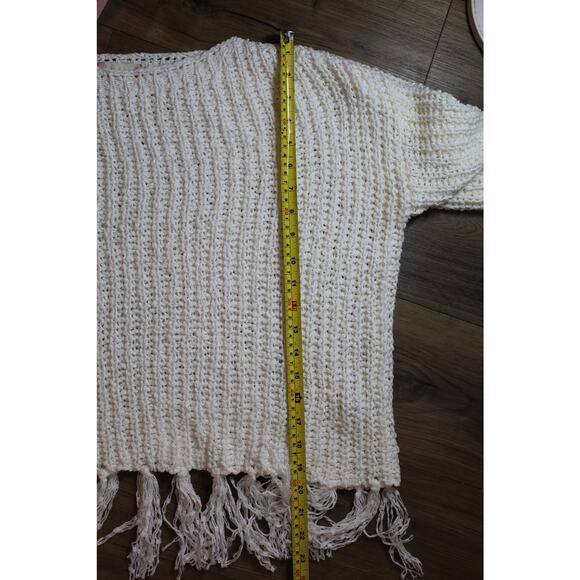 Altar’d State Cream Chunky Knit Fringe Hem Sweater Women’s Medium - Picture 6 of 7